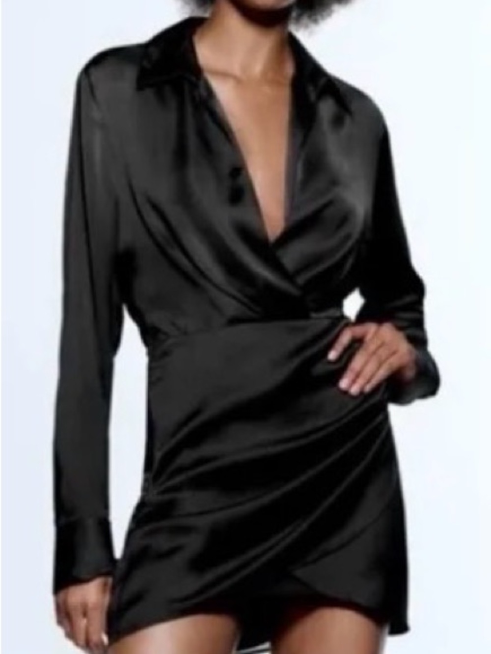 Zara Black Satin Twist-Waist dress